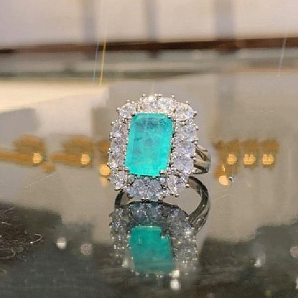 💝 925 Silver Exclusive Blue Emerald Cut Cubic Zirconia Ring, FB16FA1064 - Picture 5 of 7